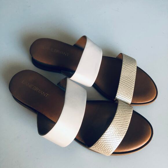 Lane Bryant Women's 9 WIDE Slide Wedge Gold Strap Sandal Slip On - Picture 2 of 8